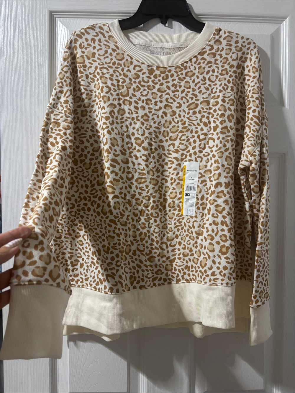 Brand New Cream & Tan Leopard Print Crewneck Sweater